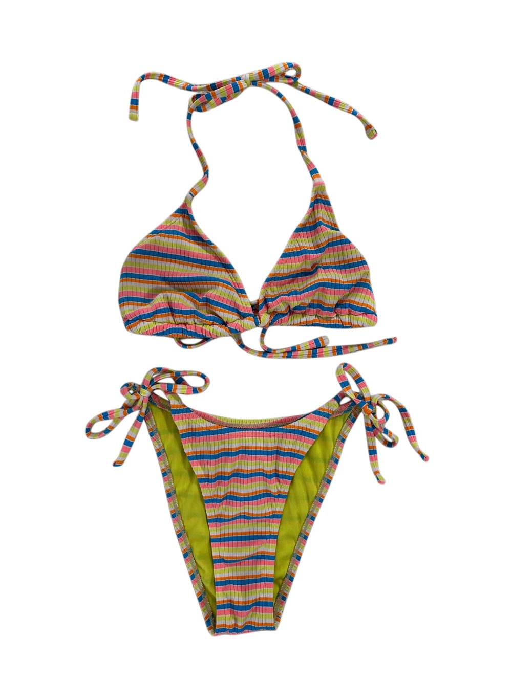Wild Fable Ribbed Striped String Bikini Set Women’s Small Multicolor Tie Side